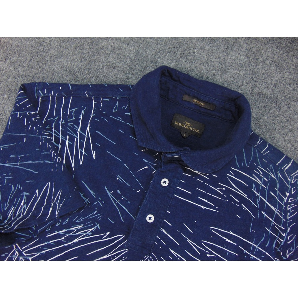 Rodd & Gunn Polo Shirt Men Large Sports Fit Blue Palm Leaf Tropical Summer Beach